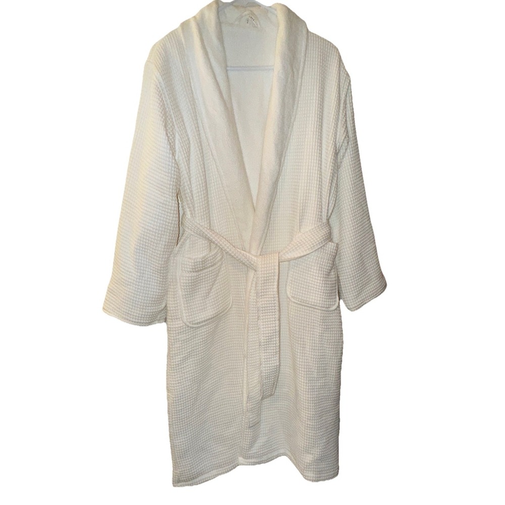 Pottery Barn Waffle Weave Resort Robe Terry Lined Spa Belted White Unisex Small